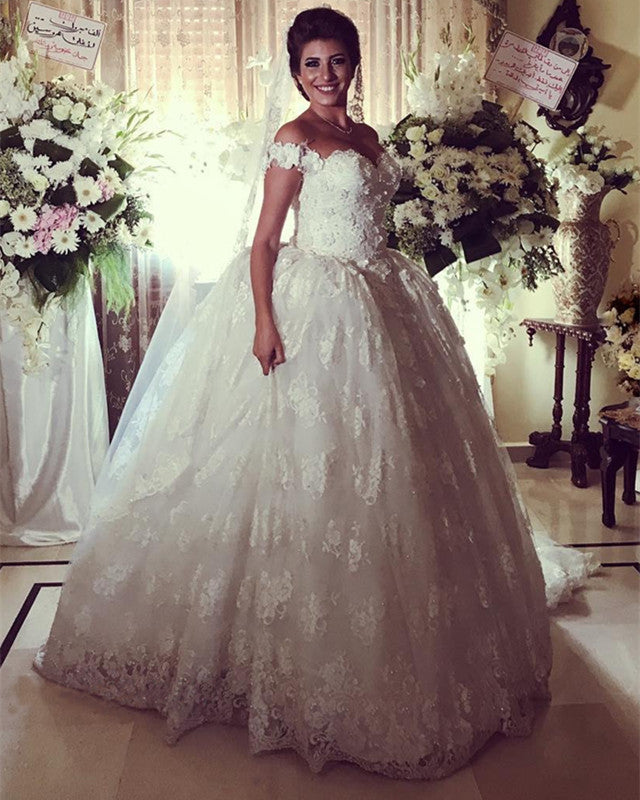 Sweetheart Lace Wedding Dress Off Shoulder Ball Gown