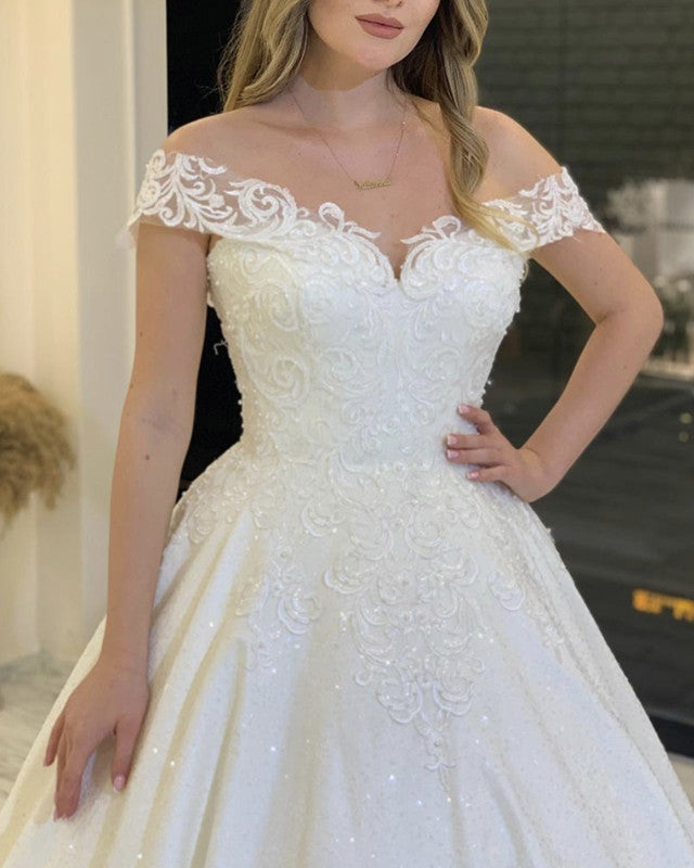 Off The Shoulder Wedding Dresses Lace Embroidery