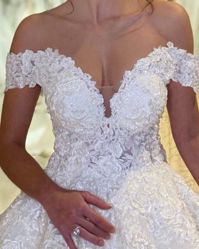 Princess Ball Gown Wedding Lace Dresses Off Shoulder