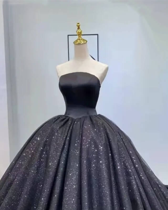 Black Strapless Sparkly Ball Gown Dress
