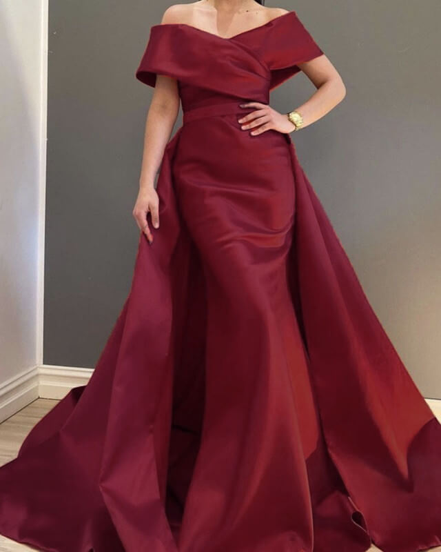 Mermaid Burgundy Satin Removable Train Wedding Dress Lisposa Mermaid Burgundy Satin Removable Train Wedding Dress Lisposa