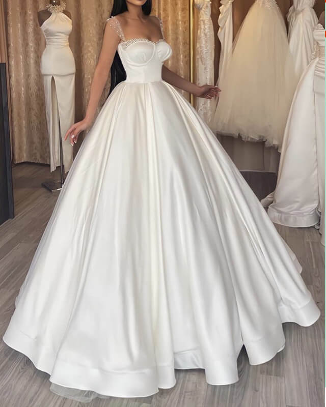 Ball Gown Corset Satin Wedding Dress Sweetheart – Lisposa Ball Gown Corset Satin Wedding Dress Sweetheart – Lisposa