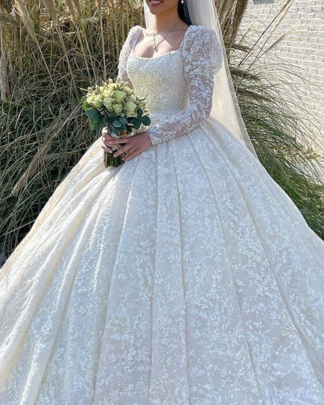 Vintage Lace Wedding Ball Gown Long Sleeve Dress