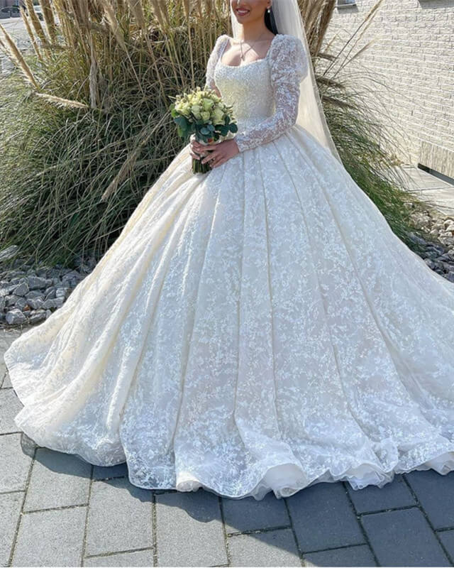 Vintage Lace Ball Gown Wedding Dresses Long Sleeve – Lisposa