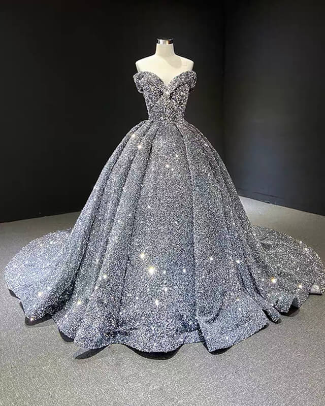 Silver Sequin Wedding Dress Off The Shoulder Lisposa Silver Sequin Wedding Dress Off The Shoulder Lisposa