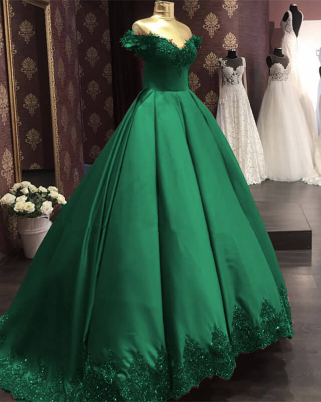 Elegant Green Wedding Ball Gown Off Shoulder Dress Lisposa Elegant Green Wedding Ball Gown Off Shoulder Dress Lisposa