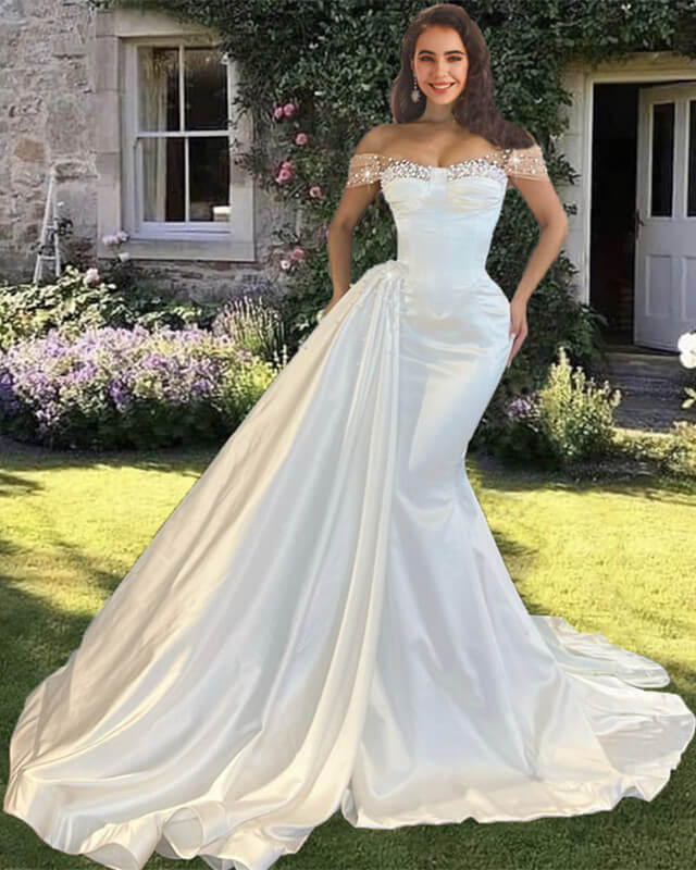 Mermaid Corset Satin Wedding Dress Off Shoulder Lisposa Mermaid Corset Satin Wedding Dress Off Shoulder Lisposa