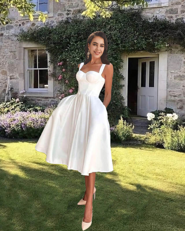 Tea Length Satin Corset Wedding Dress With Pockets – Lisposa