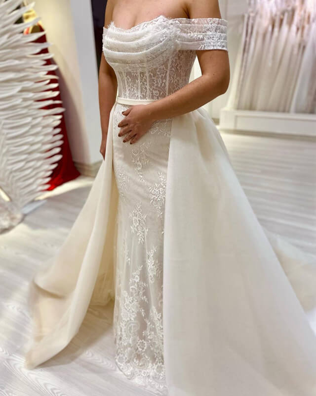 Off Shoulder Mermaid Lace Corset Wedding Dresses Lisposa Off Shoulder Mermaid Lace Corset Wedding Dresses Lisposa