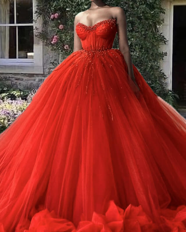 Orange Tulle Ball Gown Corset Dress