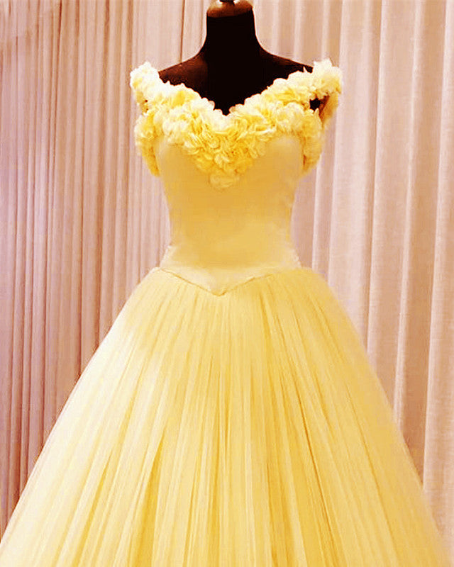Yellow Flowers Quinceanera Ball Gown Off The Shoulder