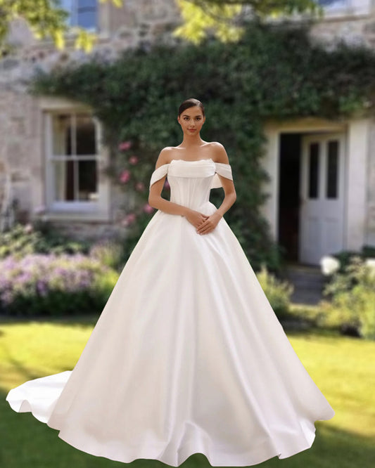Audrey | Simple Satin Off Shoulder Wedding Dress