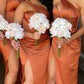 Mermaid Burnt Orange Satin One Shoulder Split Dress