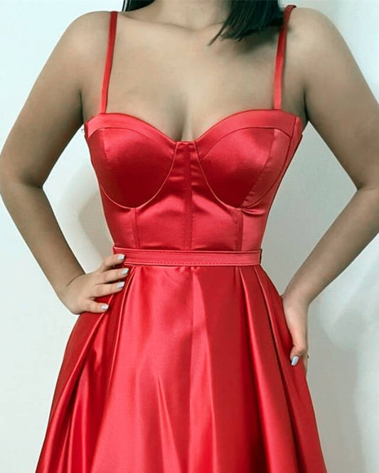 Long Sweetheart Spaghetti Straps Satin Dress