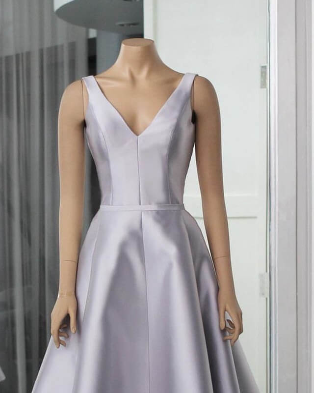 Silver V-neck Satin Midi Dress