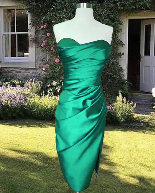 Green Midi Satin Bridesmaid Dress