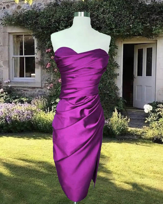 Purple Midi Satin Bridesmaid Dress