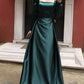 Dark Green Long Sleeve Satin Gown