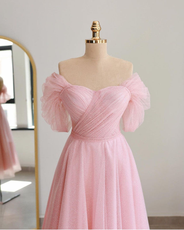 Pink Glitter Tulle Midi Dress