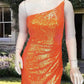bridght orange sequin party dress