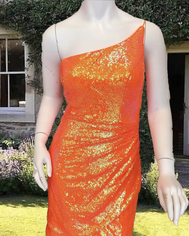 bridght orange sequin party dress