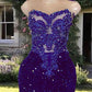 Short Purple Sequin Bodycon Dress With Embroidery