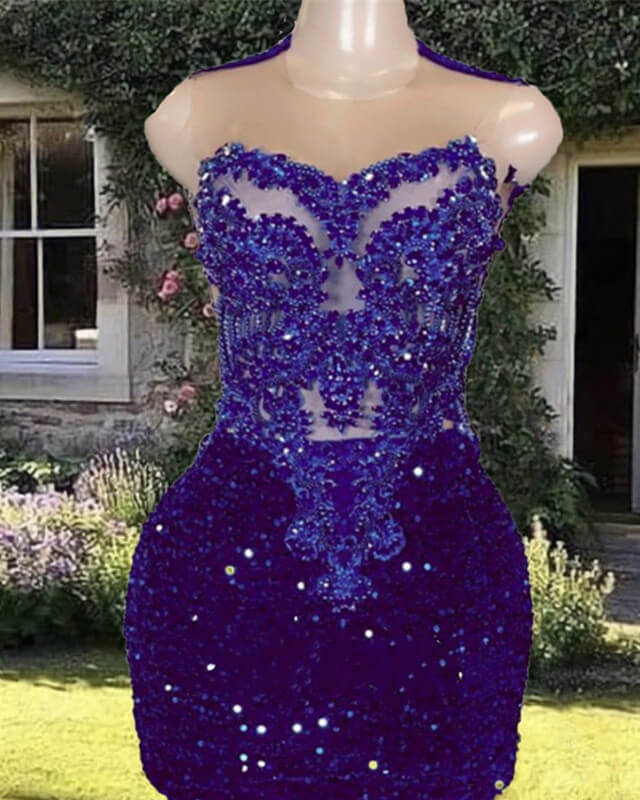 Short Purple Sequin Bodycon Dress With Embroidery