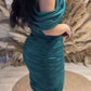 Hunter Green Satin Mini Bodycon Dress