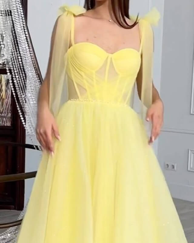 Yellow Tulle Corset Party Dress