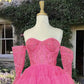 Short Hot Pink Tulle Dress With Lace Sleeves