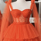 Short Orange Tulle Beaded Corset Dress