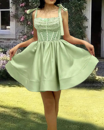 Sage Satin Homecoming Dress