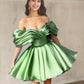 Short Light Green Satin Ruffle Dress