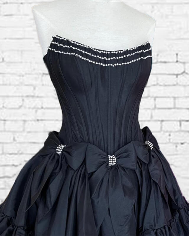 Black Satin Strapless Homecoming Dress With Bow