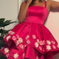 3D Flowers Embroidery Satin Ruffle Dress