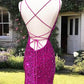 Mermaid Fuchsia Sequin Open Back Dress