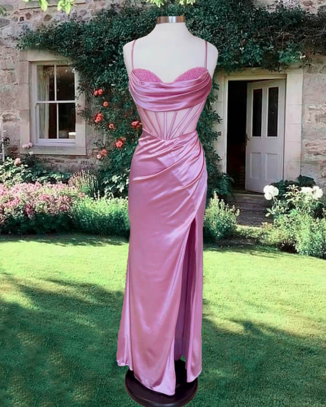 Mermaid Beaded Sweetheart Slit Satin Dress