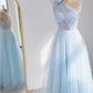 Light Blue Tulle One Shoulder Dress