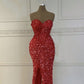 Mermaid Red Sequin Strapless Gown
