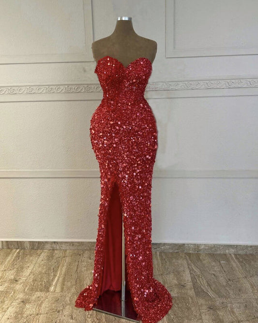 Red Mermaid Sequin Prom Dress