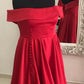 Long Red Plus Size Satin Off Shoulder Dress
