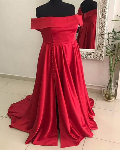 Plus Size Red Satin Prom Dress