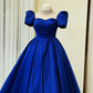 Beaded High Neck Cap Sleeve Satin Ball Gown