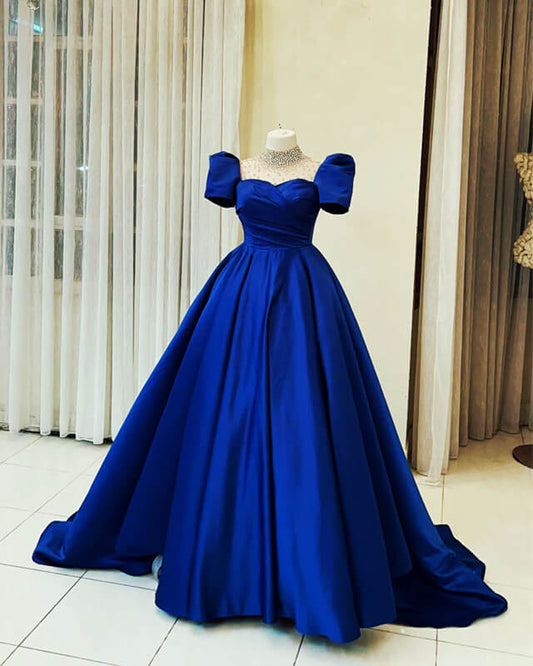 Royal Blue Ball Gown With Sleeves