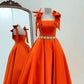 Ball Gown Orange Satin Dress With Straps