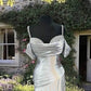 Mermaid Silver Satin Cold Shoulder Dress