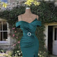 Mermaid Dark Green Cold Shoulder Satin Dress