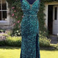 Mermaid Emerald Green Sequin V-neck Dress