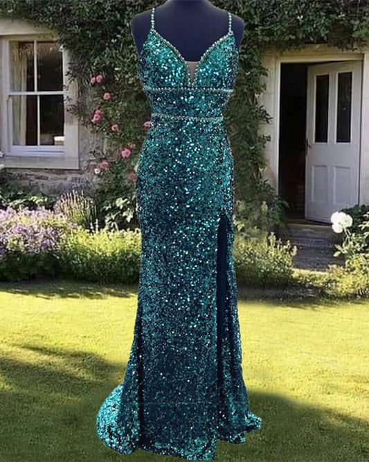 Mermaid Emerald Green Sequin Prom Dress