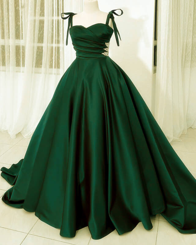 Green Satin Ball Gown Dress
